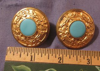 2 Large Antique Victorian Glass & Brass Buttons 1880s 1890s 1 3/8 Inches