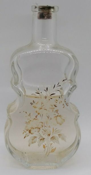 Vintage Clear Glass Bass Cello Violin Shaped Bottles With Gold Flowers On Front