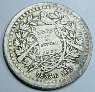 1880 Guatemala Silver 1/2 Reales Old Antique 1800 ' s Guatemalan Coin 2