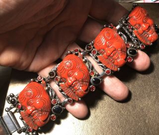 Rare Vintage Selro Large Panel Noh Devil Asian Mask Bracelet