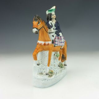 Antique Staffordshire Pottery - Lady With Dog On Horse - Unusual 2