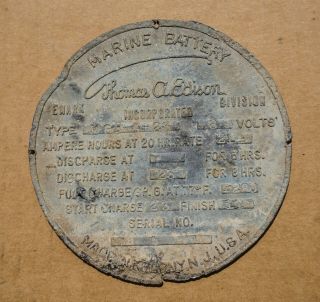 Antique Edison Co. ,  N.  Y. ,  Marine Battery Electrical Information Plate