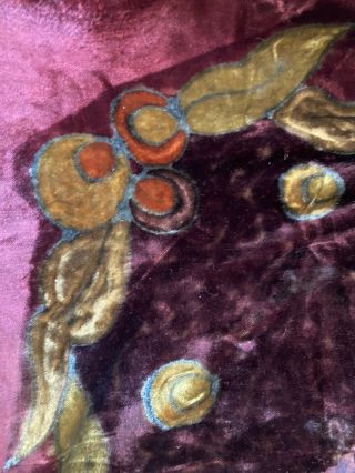 Antique 1900’s Arts & Crafts Era Velvet Throw Iris Plum Wine Rust & Gold 34” 3