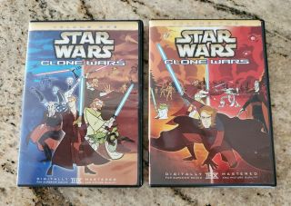 Star Wars Clone Wars Volume 1 & 2 Dvd Rare Oop Cartoon Network Tv Series Thx R1