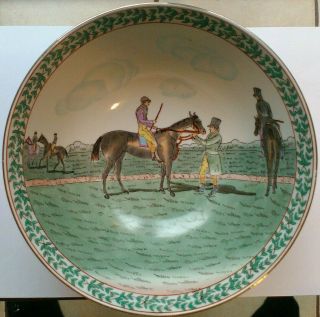 Large Chinese Export Porcelain Bowl.  Famille Rose And Rare Horse Racing Scenes.