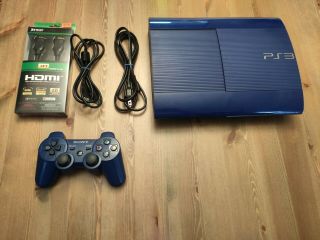 Rare Sony Playstation 3 Slim 250gb Azurite Blue Console W/ Controller Ps3