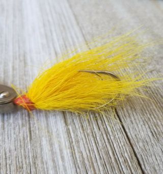 Vintage Al Foss Rare Hair Metal Fishing Lure Shimmy No.  5 Yellow 2