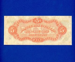 1860 ' s $5 Citizens Bank Louisiana Shreveport CIVIL WAR RARE CRISP GEM UNC NOTE 2