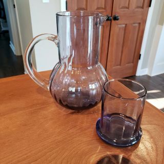 Unique And Rare Vintage Blue Glass Pitcher With Integrated Cup / Lid - LOOK 2