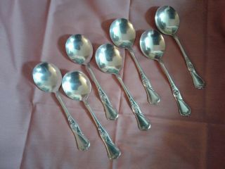 National Silver Co.  7 Soup Spoons Double Silverplate Flatware " Rose "