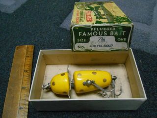 Rare Vintage Pflueger Boxed Yel - Gold Lure,  No.  3750,  Fishing Lure,  Old 1