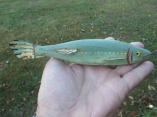 Antique Hand Made Wooden & Metal Painted Fish Decoy For Spear & Ice Fishing -