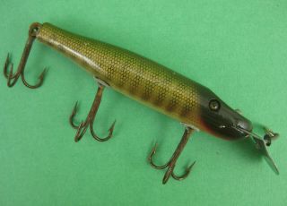 Vintage Creek Chub Pikie Minnow Glass Eye Old Wooden Fishing Lure Pikie Scale