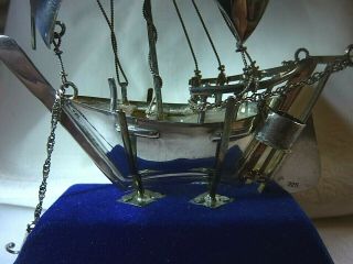 SOLID SILVER CHINESE SAILING JUNK BOAT SHIP ON STAND 2