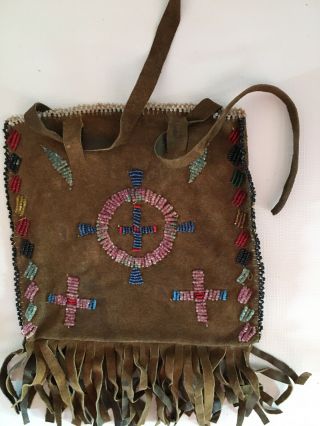 Antique Native American Beaded Rawhide Bag Pouch