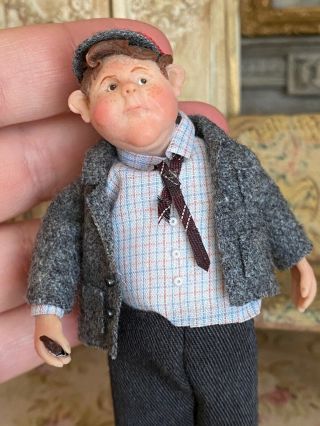 Miniature Dollhouse Artisan Rare Bags Of Character Chubby Boy Doll England 1:12