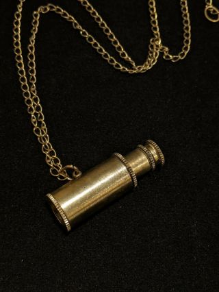 Antique Gold Tone Spy Glass Telescope Pendant Necklace Pirate Nautical Sailor 2