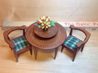 Vintage Miniature Dollhouse 1:12 Table And Two Chairs Lazy Susan