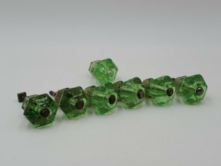 7 Vintage Green Glass Drawer Pull Knobs
