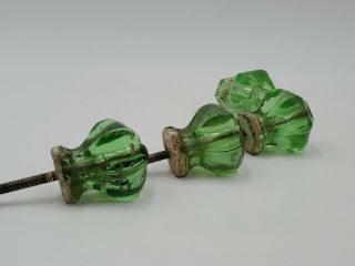7 Vintage Green Glass Drawer Pull Knobs 2