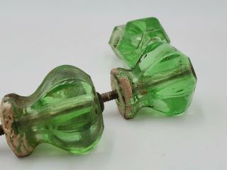 7 Vintage Green Glass Drawer Pull Knobs 3