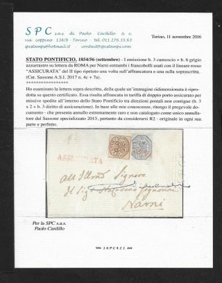 PAPAL STATES ITALY 3,  6 Baj ON COVER 1854 RARE CDS UNIQUE CV $25.  000 3
