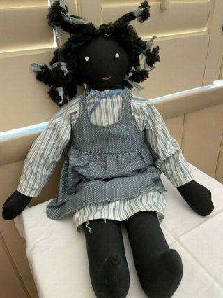 Vintage Handmade Black Americana Primitive Rag Doll Cloth 21 Inch