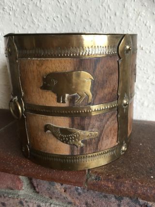 Victorian Brass Bound Coopered Pot With Animal Decorations