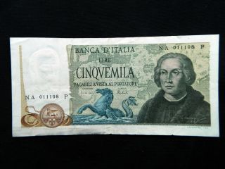 1973 Italy Rare Banknote 5000 Lire Columbus2 Xf
