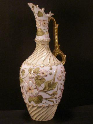 Rare 19 C Rudolstadt Embossed Flower German Porcelain Ewer Pitcher Urn Vase 1800