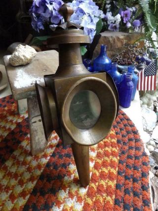 Primitive Antique Brass Buggy Carriage Lantern Great Patina Glass