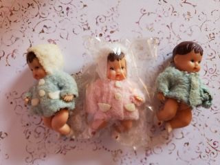 Vintage Trio Of Tiny Baby Dolls,  Made In Germany.  Dollhouse Size
