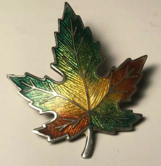 Antique Large Enameled Sterling Maple Leaf Brooch With C - Clasp (pre - Owned)