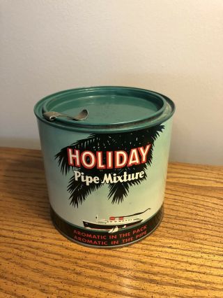 Vintage Advertising Holiday Pipe Mixture Tobacco Tin Canister 14 Oz Empty Rare