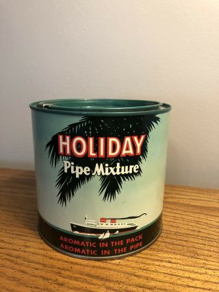 VINTAGE ADVERTISING HOLIDAY PIPE MIXTURE TOBACCO TIN CANISTER 14 OZ EMPTY RARE 3