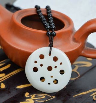 Xinjiang Hotan White Jade Lotus Root Piece With Wealth Piece Pendant Necklace