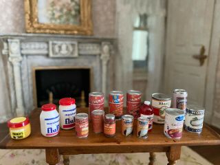 Vintage Miniature Dollhouse Artisan Set Retro Real Brands Pantry Food Heavy Cans