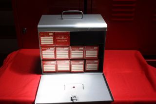 Rare Antique Brumberger Metal Slide Case Storage,  10 Iob Airequite Slide Cases