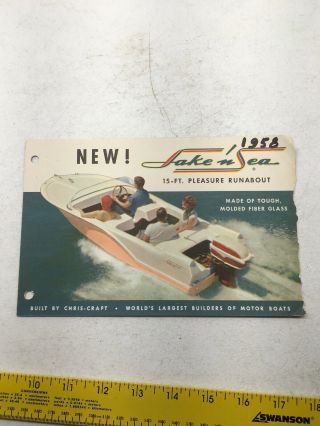 Ad Specs Chris Craft Boat Brochure 1958 15 Ft Pleasure Runabout Fiber Glass Rare