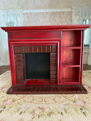 Vintage Miniature Dollhouse Cherry Wood Faux Brick Fireplace Mantle Hearth