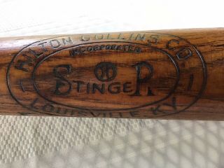 Ca.  1920 Hilton Collins Rare “stinger” Model Vintage Baseball Bat - Ex.