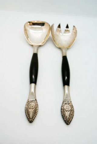 Vintage Middle Eastern Sterling Silver Horn Serving Spoon Set