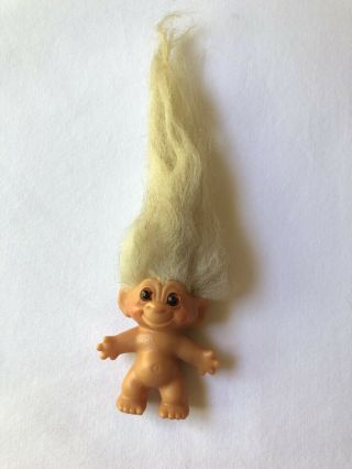 Vintage 1964 Dam Troll Doll Blonde Hair Nude Boy Glass Eyes Stamped
