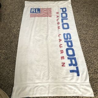 Vintage Ralph Lauren Polo Sport Towel White Spell Out Usa Flag Beach 90s Rare