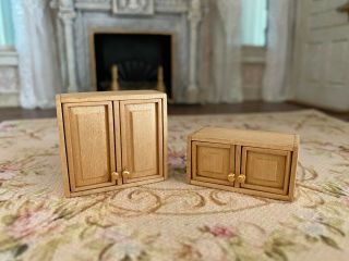 Vintage Miniature Dollhouse 1/24th Scale Artisan Natural Wood Upper Cabinets