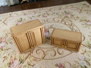 Vintage Miniature Dollhouse 1/24th Scale Artisan Natural Wood Upper Cabinets 2