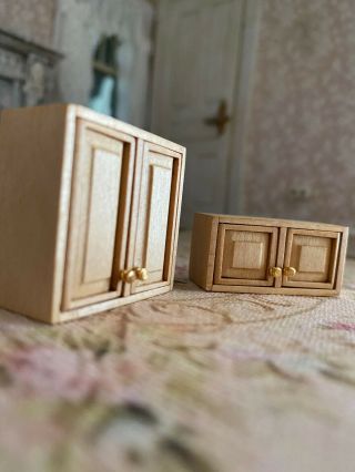 Vintage Miniature Dollhouse 1/24th Scale Artisan Natural Wood Upper Cabinets 3