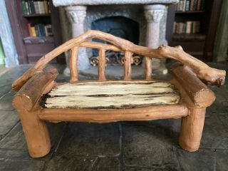 Vintage Miniature Dollhouse Resin Rustic Log Bench Cabin Cottage Country Sofa