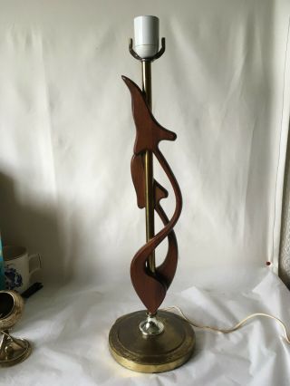 Stylish Mid Century Danish Teak And Brass Table Lamp - Sculptural