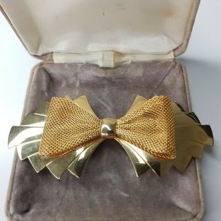 Rare Vintage Very Large Gold Tone Bow Ribbon Brooch Gift Costume Jewellery
